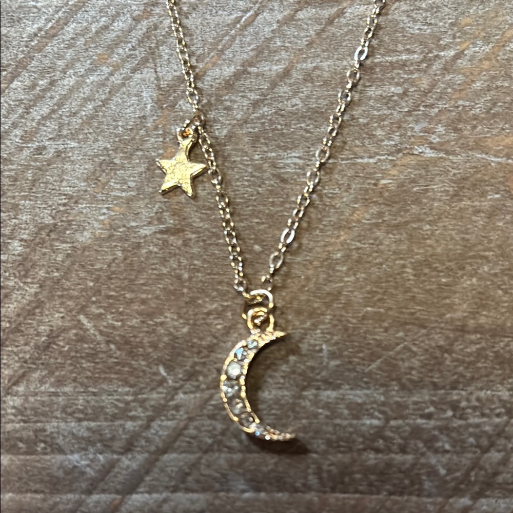 Gold Moon and Star Pendant Necklace